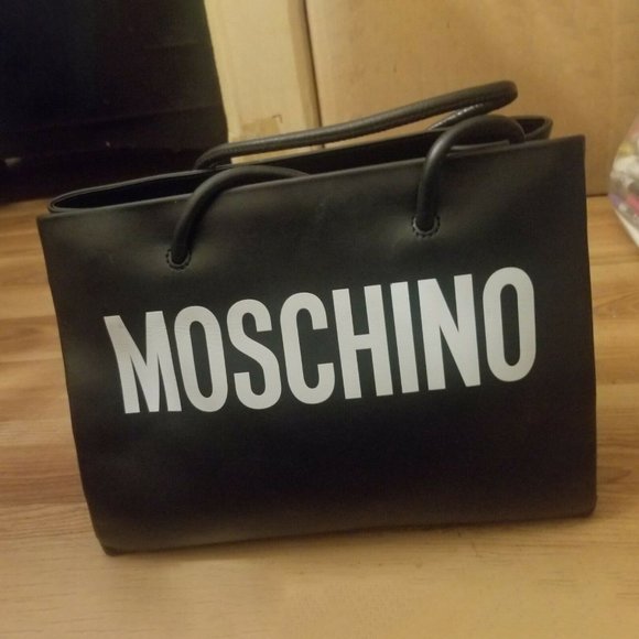 MOSCHINO Black Leather Logo Shoulder Bag - Picture 1 of 6